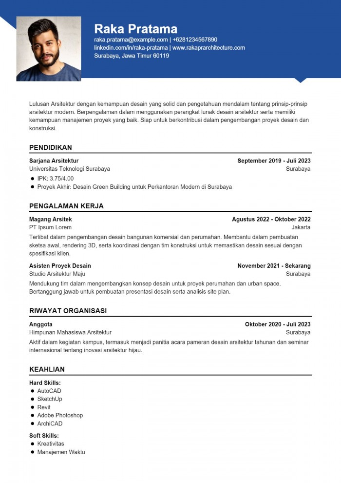 8 Contoh CV Arsitek Fresh Graduate Berpengalaman Contoh CV Lamaran 