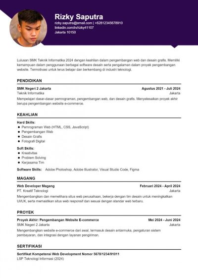 Contoh CV 2024 Lulusan SMK
