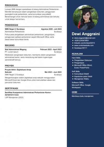 Contoh CV Anak SMK Baru Lulus