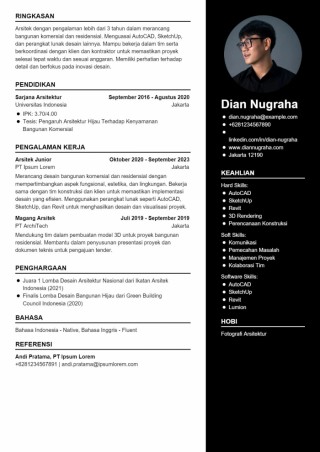Contoh CV Arsitek Bahasa Indonesia