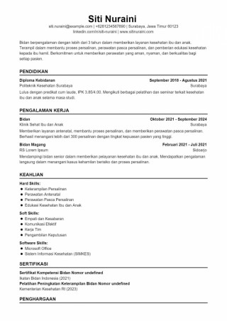 Contoh CV ATS Bidan
