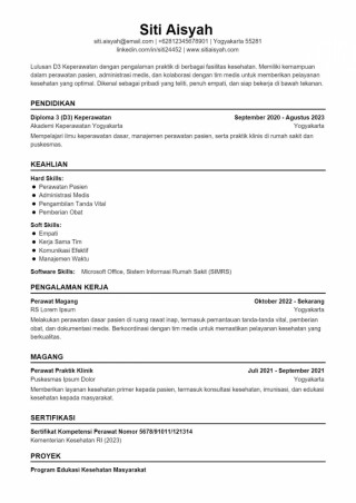 Contoh CV ATS Keperawatan
