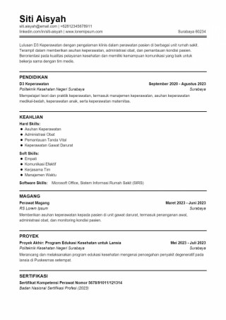 Contoh CV ATS Perawat