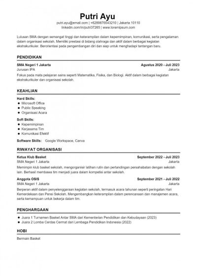 Contoh CV ATS SMA