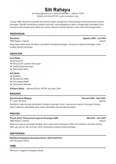 Contoh CV ATS SMK Akuntansi