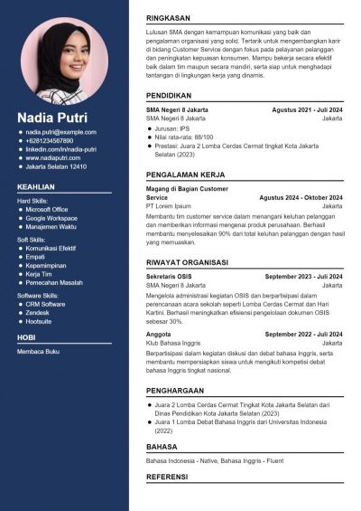 Contoh CV Customer Service Lulusan SMA