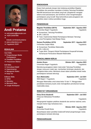 Contoh CV Dosen Fresh Graduate