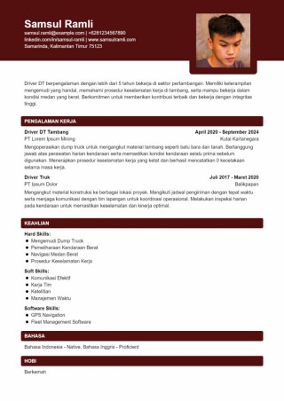 Contoh CV Driver DT Tambang