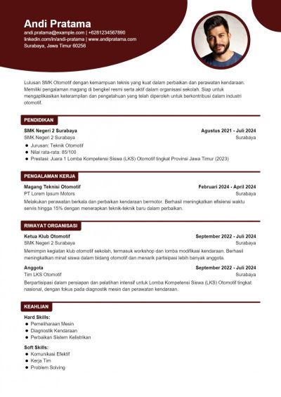 Contoh CV Fresh Graduate SMK Otomotif
