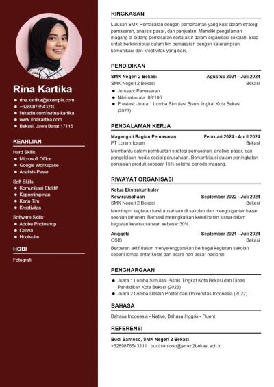 Contoh CV Fresh Graduate SMK Pemasaran