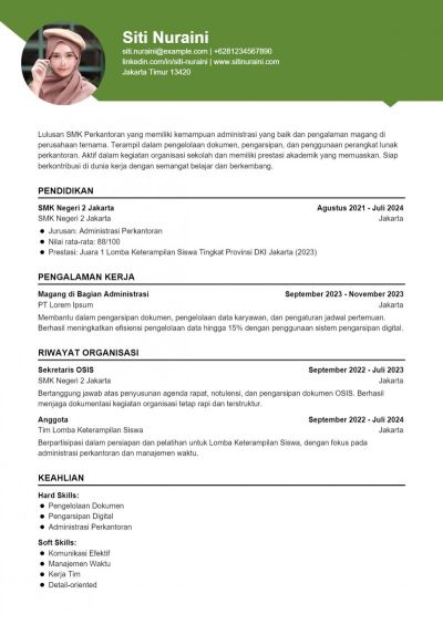 Contoh CV Fresh Graduate SMK Perkantoran