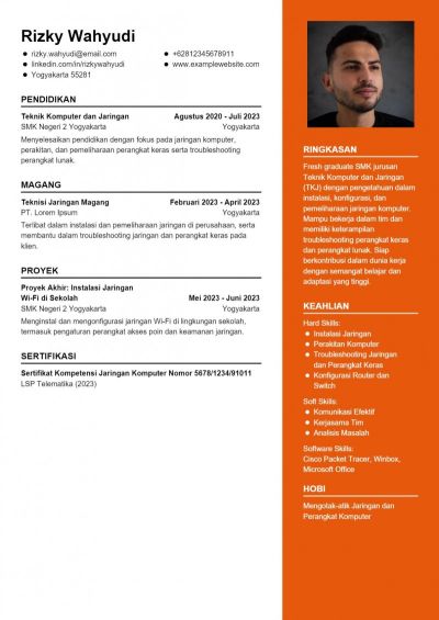 Contoh CV Fresh Graduate SMK TKJ