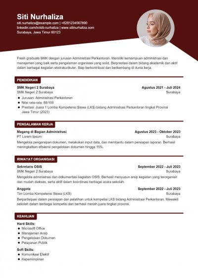 Contoh CV Fresh Graduate SMK