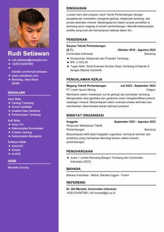 Contoh CV Fresh Graduate Tambang