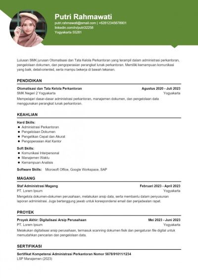 Contoh CV Jurusan OTKP SMK