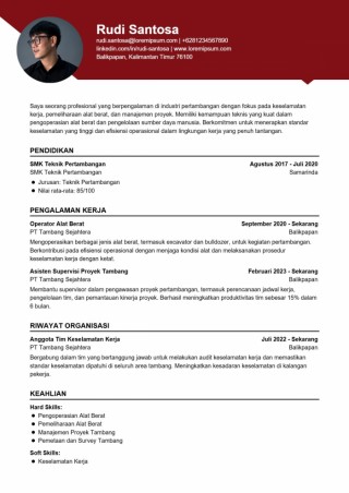 Contoh CV Kerja Di Tambang