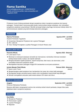 Contoh CV Lamaran Kerja Pariwisata
