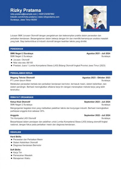 Contoh CV Lulusan SMK Jurusan Otomotif
