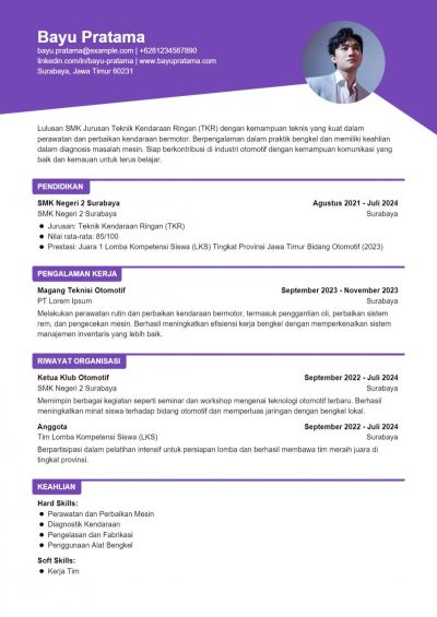Contoh CV Lulusan SMK Jurusan TKR