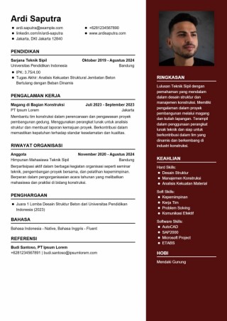 Contoh CV Lulusan Teknik Sipil Fresh Graduate