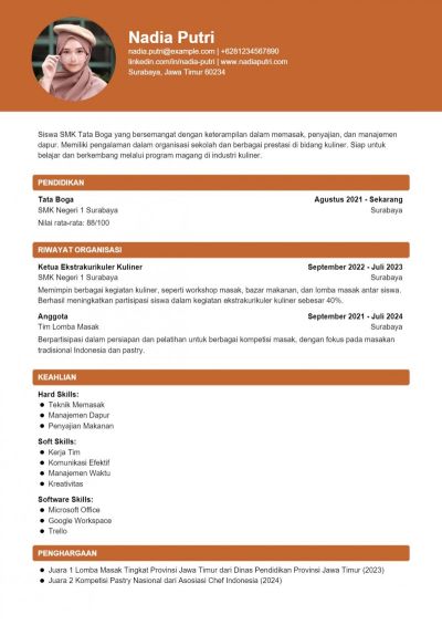 Contoh CV Magang SMK Tata Boga