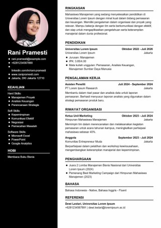 Contoh CV Mahasiswa Manajemen