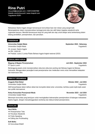 Contoh CV Mahasiswa Sastra Inggris