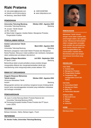 Contoh CV Mahasiswa Teknik Industri