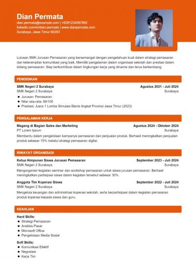 Contoh CV SMK Jurusan Pemasaran