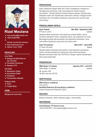 Sopir Contoh CV Driver
